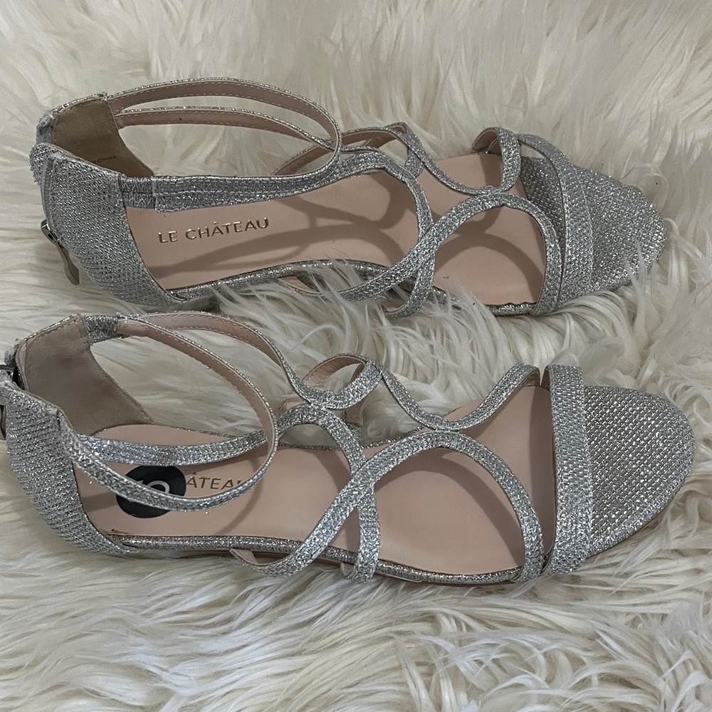 Le Chateau Glittering Silver Strappy Heels